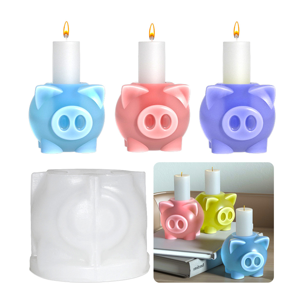 Mono DIY cristal epoxi cerdo candelabro decoración lindo cerdo vela titular suave fácil demoulding molde de silicona
