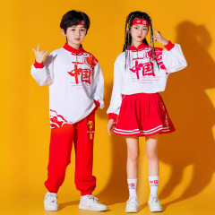 子供応援団出演服小中学生運動会中国風半袖幼稚園班服六一演技服