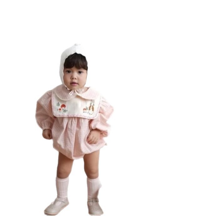 Mono de otoño para niños, pelele a cuadros para bebé, estilo coreano, ropa infantil, nuevo modelo 2025, pelele para niñas, conjunto de otoño