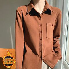 双面德绒衬衫女秋冬季加厚叠穿长袖衬衣纯色保暖磨毛打底加绒上衣