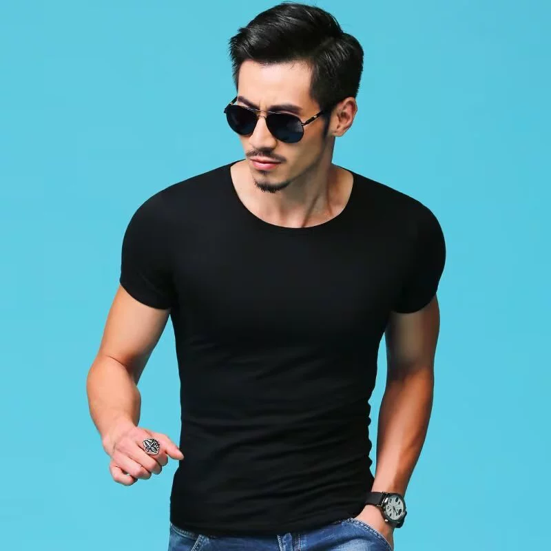 Сплошная мужская футболка с короткими рукавами, летняя однотонная модная брендовая модная мужская футболка с короткими рукавами, базовая рубашка