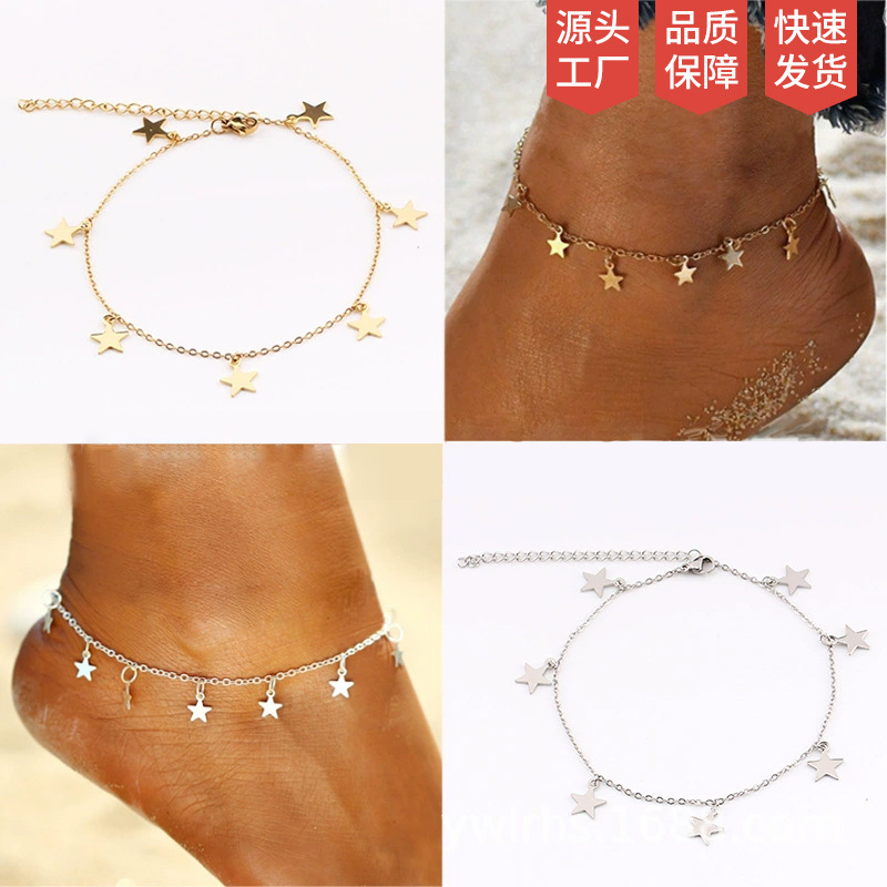 Titanium Steel Stainless Steel Chain Anklet with Gold Star and Butterfly Pendant, Foot Jewelry for Women, in Stock, Fashionable and Versatile Chain Titanium Steel Stainless Steel Chain Anklet with Gold Star and Butterfly Pendant, Foot Jewelry for Women, in Stock, Fashionable and Versatile Chain