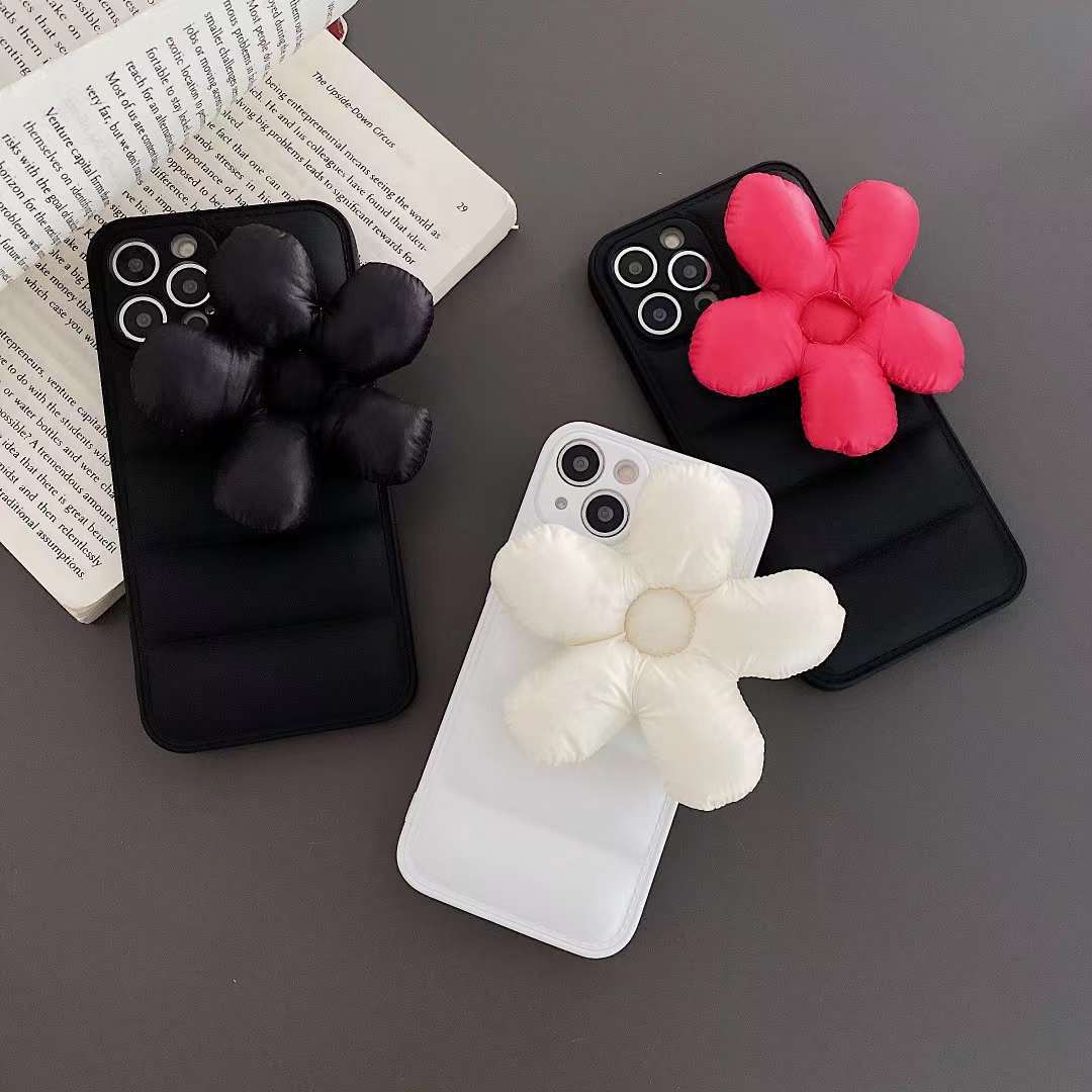 Chaqueta de plumón de color sólido simple flor tridimensional adecuada para iPhone 16ProMax funda para teléfono móvil 13 Apple 14 hombres y mujeres 15