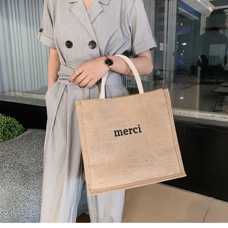 跨境麻布手提包欧美时尚包包2023新款大容量托特包休闲女士单肩包