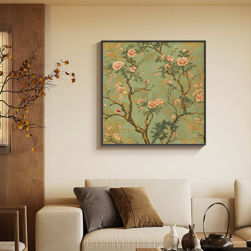 宋の美的花と鳥の絵画リビングルーム装飾絵画新しい中国風ソファ背景壁掛け絵画正方形レストラン寝室壁画|undefined