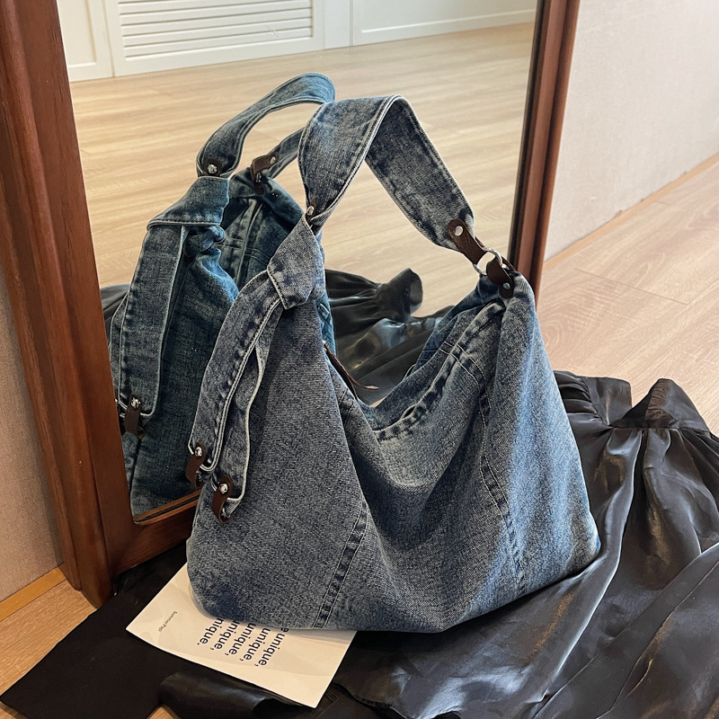Ins 데님 캔버스 가방 여성 크로스 바디 새로운 한국식 올매치 대용량 학생 클래스 통근 숄더 토트 백