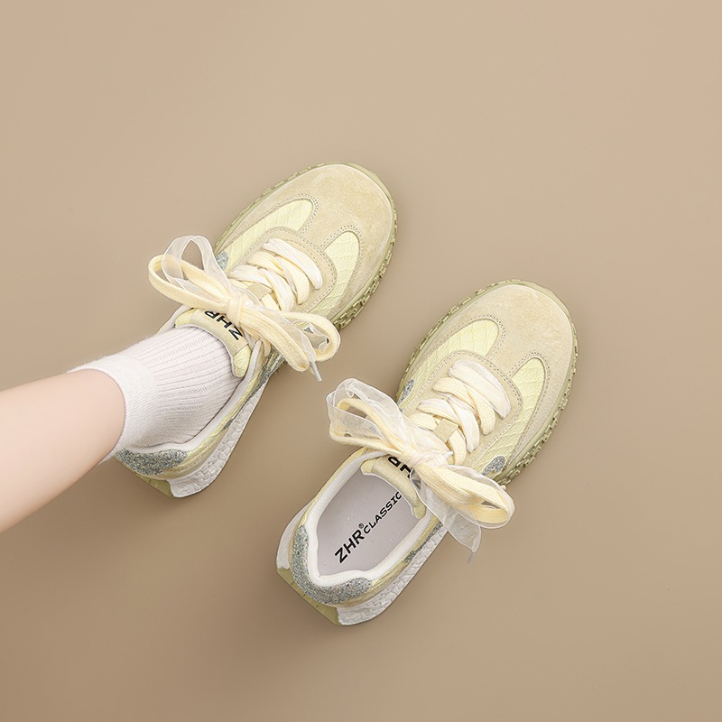 Giày sneaker nữ đế dày cổ điển mũi tròn dây buộc phong cách Đức huấn luyện — Màu hồng