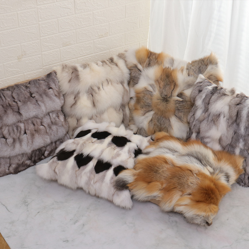 Hot Selling Fox Fur Pillow Scandinavian Ins Accessible Luxury Living Room Sofa Model Room Home Soft Decoration Fox Fur Pillow Cushion