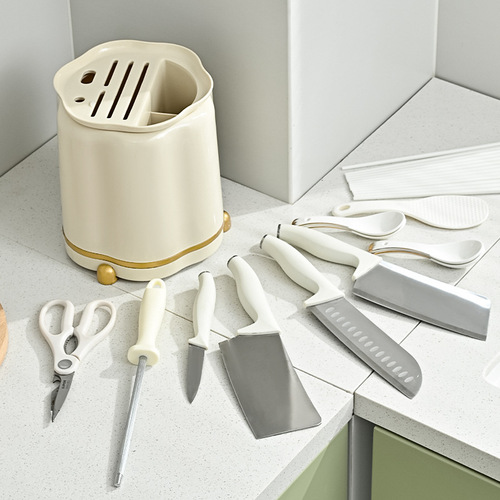 New kitchen rotating knife holder light luxury cream style multi-functional knife storage rack household storage rack integrated chopstick holder