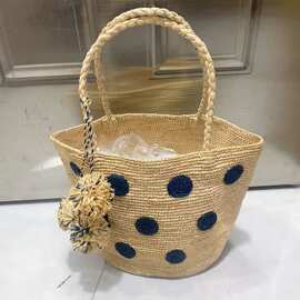新款夏季拉菲草编圆点点手工编织包日常甜美百搭出游手提包斜跨包