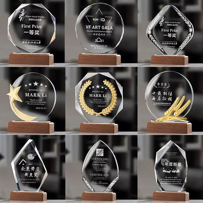 Trofeo de cristal clásico octogonal girasol madera maciza creativo estrella de cinco puntas metal trigo oreja medalla al por mayor regalo conmemorativo