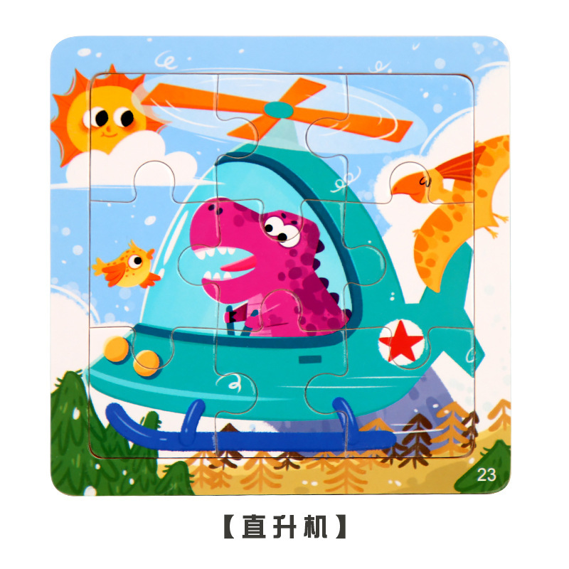 Weiweihu Cross-border 9 piezas de rompecabezas de dibujos animados de animales rompecabezas jardín de infantes aprendizaje cognitivo educación temprana para niños juguetes de madera
