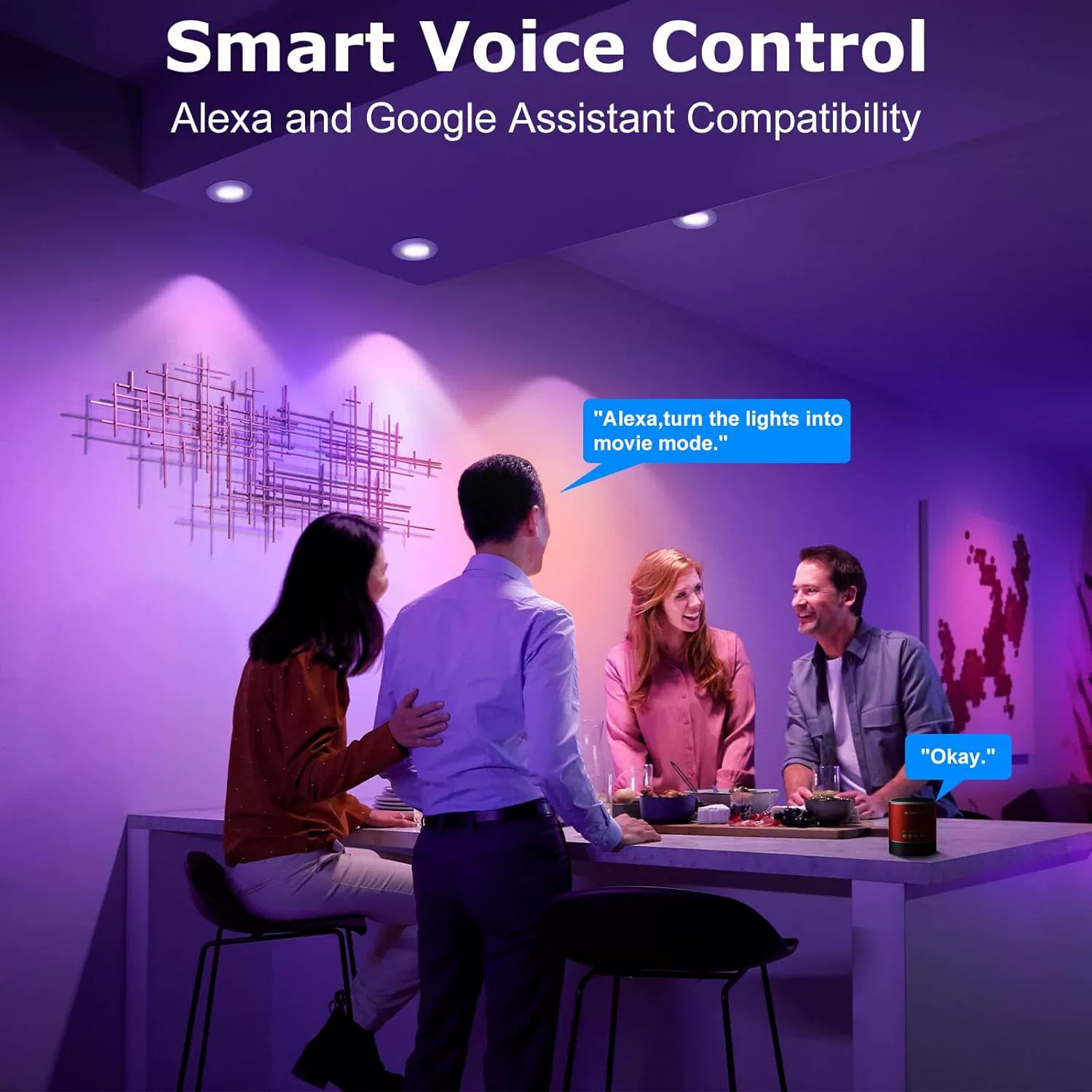 WIFI голос LED точечный светильник, приложение, встроенный умный дом, разноцветная подсветка, изменение цвета