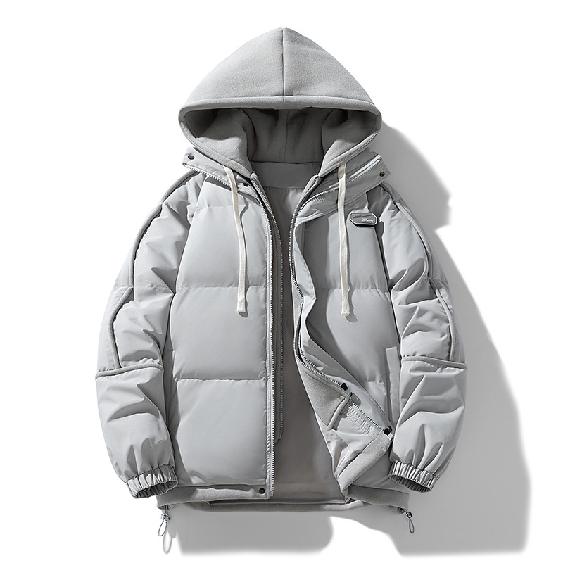 2024 ropa acolchada de algodón casual para hombres de invierno, chaqueta de tendencia de todo fósforo de color de contraste juvenil, ropa acolchada con capucha de moda para estudiantes al por mayor