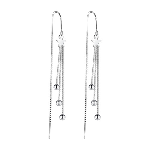 Elegant and fashionable five-pointed star light beads tassel ear hook ear wire female small star earrings temperament anti-lost bean tassel earrings