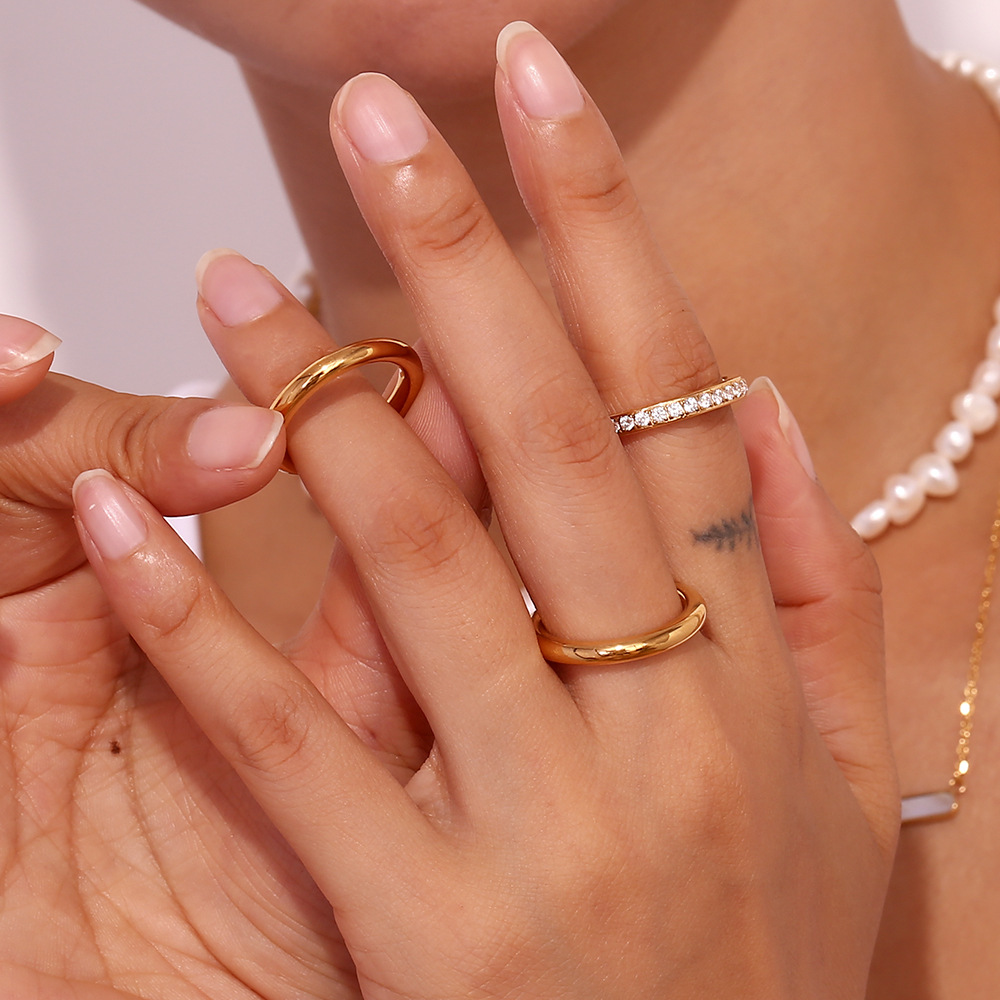 304 Stainless Steel Material PVD Coated Real Gold Plated 18K Gold Geometric Titanium Steel Waterproof Non Tarnish Rings