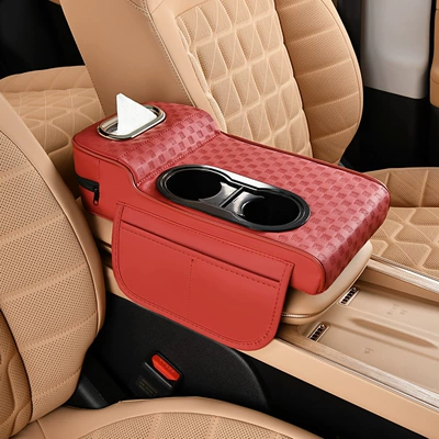 Armrest box pad | Leather Car Tissue Box - high-and-low-water-cup-models-embossed-models-burgundy