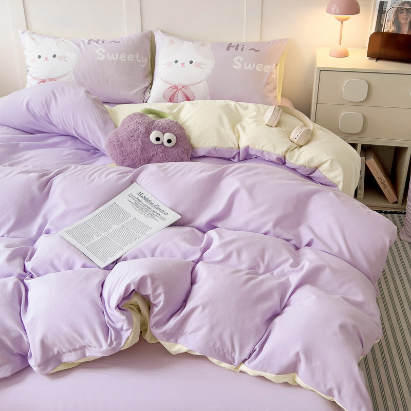 25 nuevo estilo de algodón lavado cama doble juego de cuatro piezas para dormitorio doméstico sábanas de tres piezas Funda de edredón Funda de edredón Se puede lavar a máquina