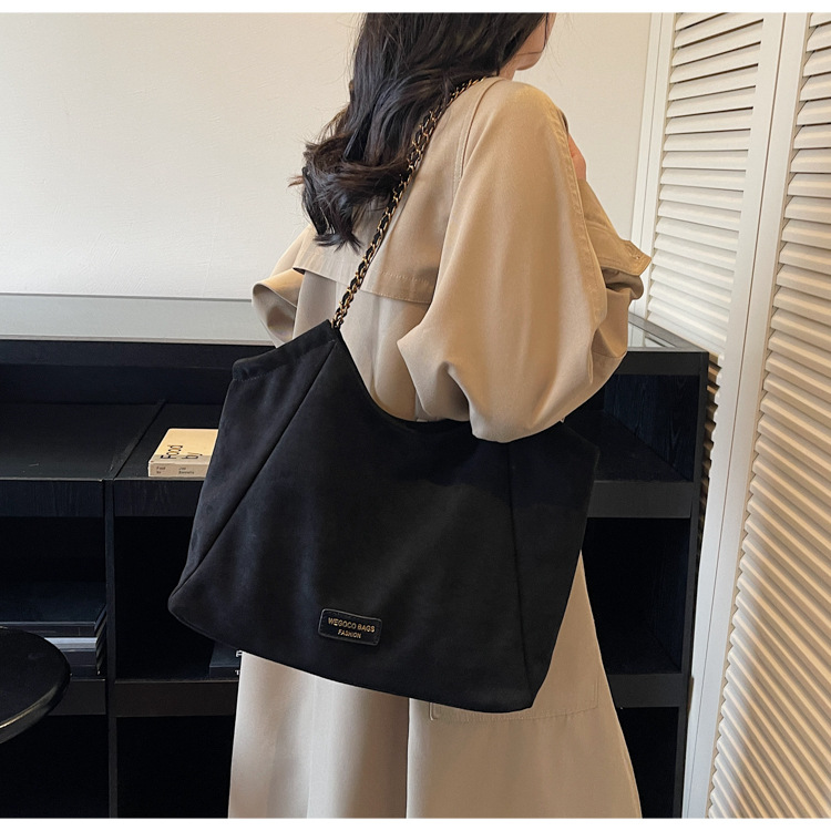 Suede Effect Chain Strap Slouchy Tote Bag 28