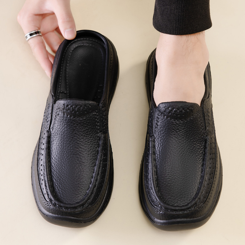 Cross Border Large Size Men S Half Support Casual Sandals And Slippers Simple Baotou Men S Drag Imitation Leather Surface EVA Integrated Sandals_voghion.com