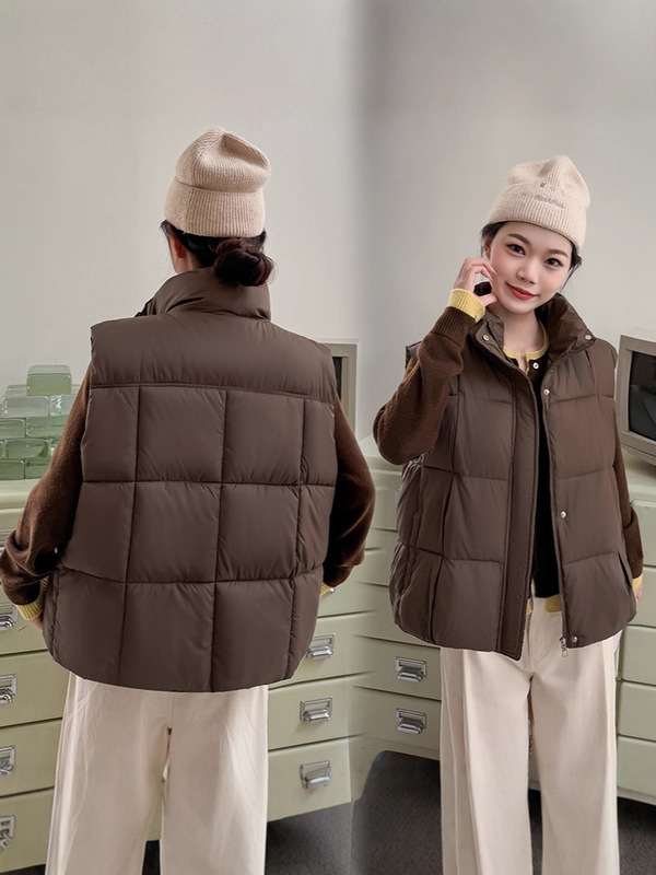 2025年秋冬季新款棉马甲女简约时尚短款立领棉服马甲无袖背心外套|undefined