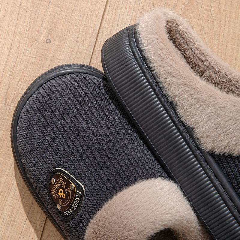 Cotton Slippers Men's New Winter Home Indoor Non-Slip Thick Sole Fleece-Lined Warm Winter Cotton Shoes Plus Size