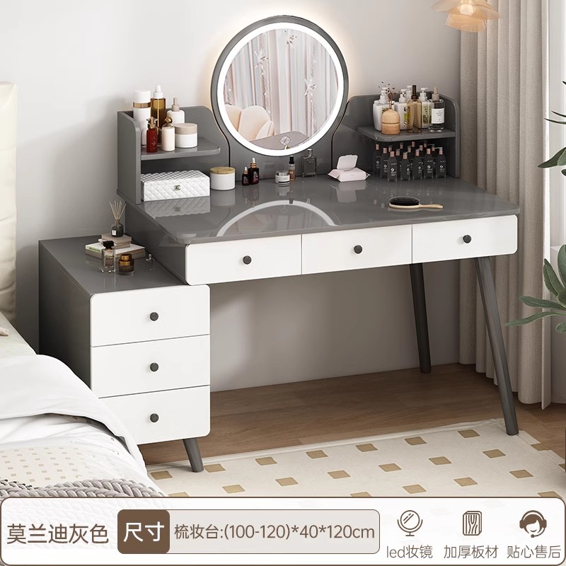 2025 nuevo dormitorio simple moderna mesa de maquillaje de madera maciza de lujo ligera alta sensación de cabecera de cama armario en uno