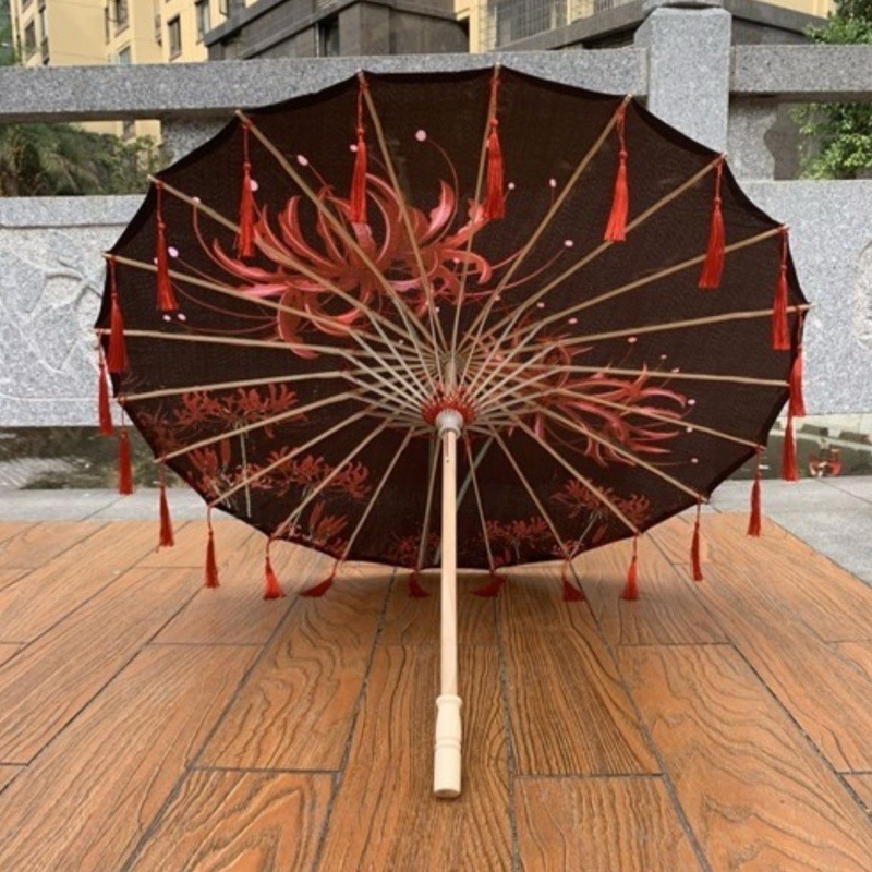 スーパーフェアリーアンティークスタイルの花びらタッセル傘インストールシルク傘写真小道具ダンス傘クラフト古典的な油紙傘|undefined