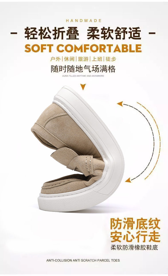Giày lười nam da PU mũi tròn gót thấp, đế mềm chống mài mòn, kiểu Anh xỏ chân — G88216 màu kaki, G88216 màu nâu cà phê chi tiết 6
