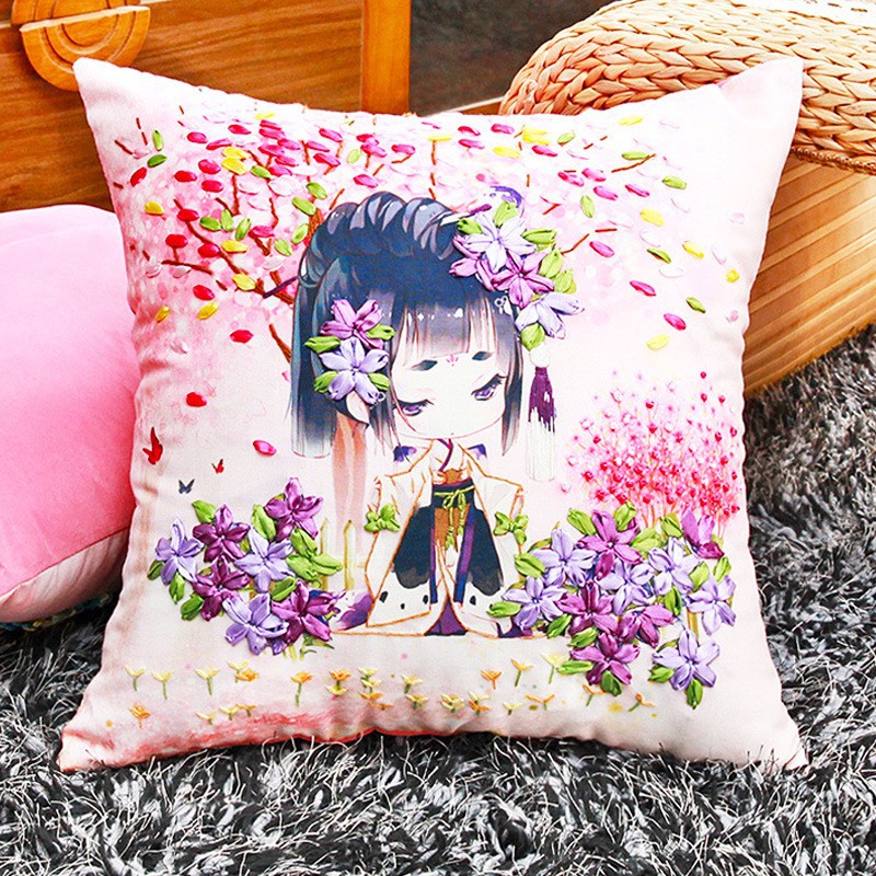 Nueva cinta de seda bordado funda de almohada hecha a mano material de bricolaje paquete cojín cubierta sala de estar tridimensional Cruz puntada entrega de una sola pieza