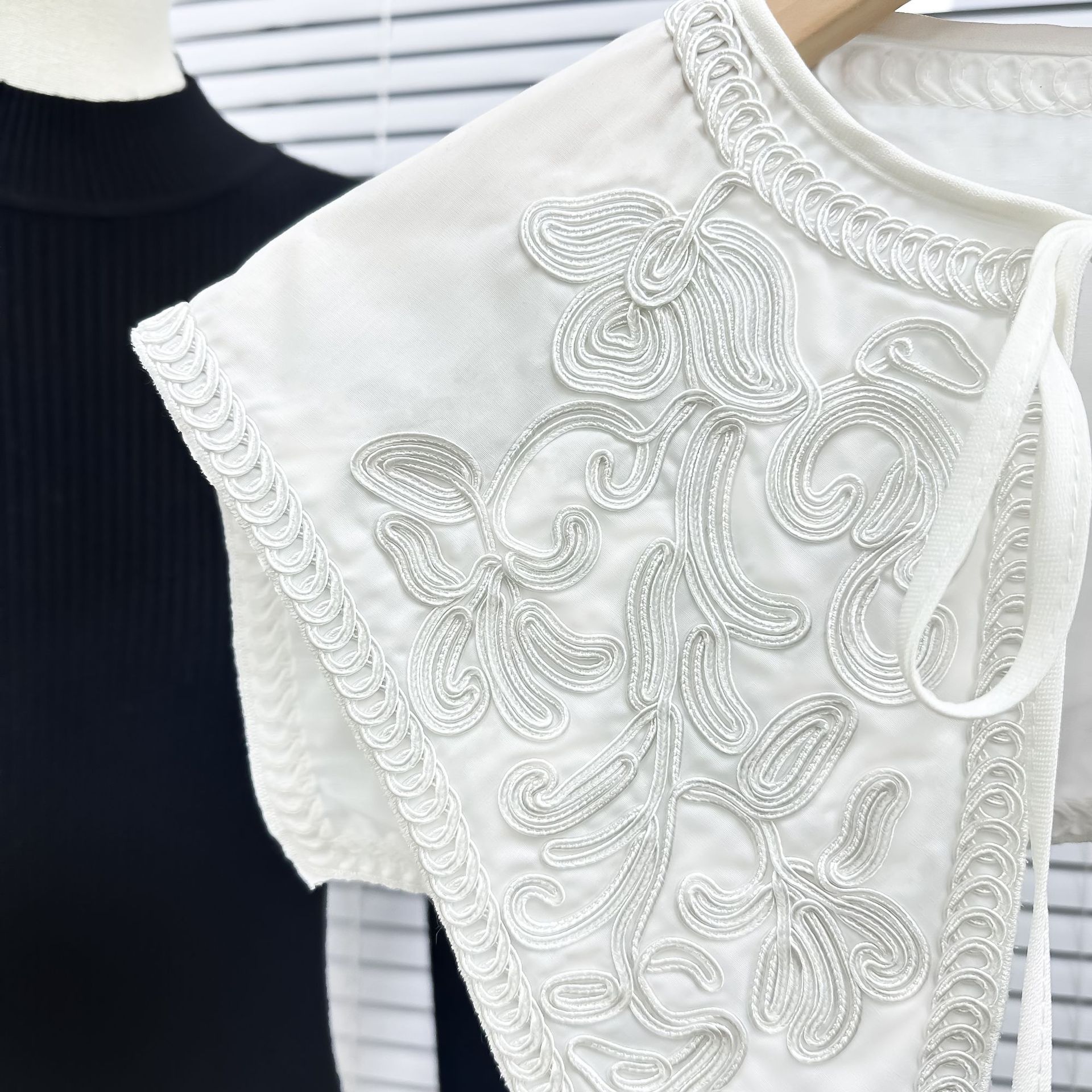 Chal grande bordado con cuello falso blanco, camisa de manga corta de verano, accesorios de bricolaje de todo fósforo
