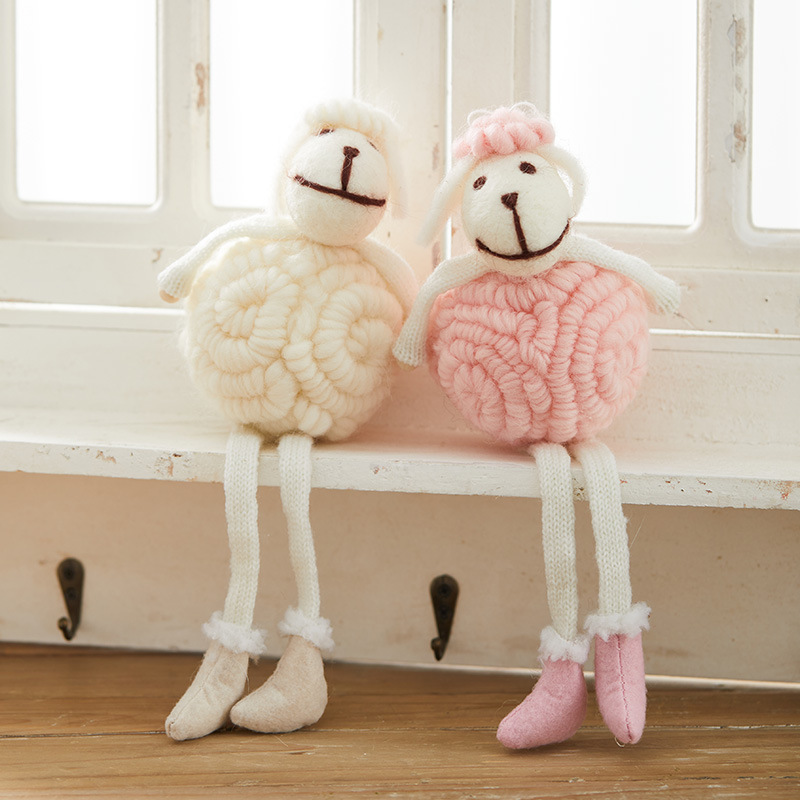 Madera de lana fieltro cordero colgantes decoraciones de Navidad cabeza de ciervo corky trasero DIY accesorios de decoración colgantes