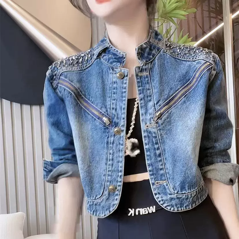 2024短款欧货镶钻春秋女装新款牛仔外套女潮牌高级感超好看独特