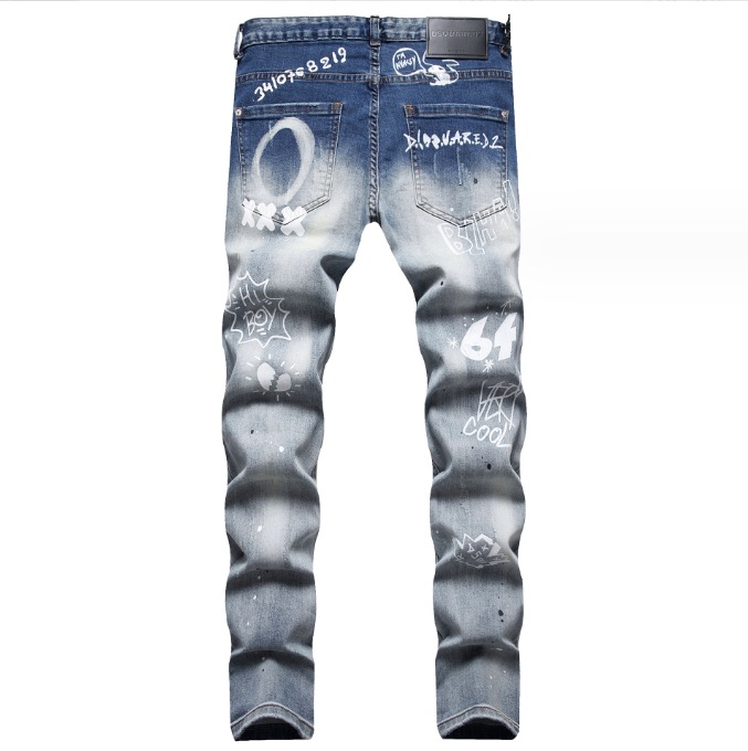 Men's Straight-leg Jeans With Patchwork Embroidery And Print_voghion.com