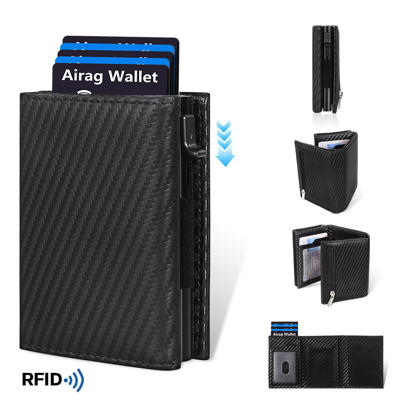 国境を越えたホットモデル RFID 金属クレジット カード ボックス ビジネス男性と女性のポータブル カード ホルダー多機能牛革小さな財布|undefined