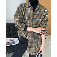 复古港味加厚呢料羊毛格子衬衫女秋冬长袖磨毛衬衣女叠穿通勤风