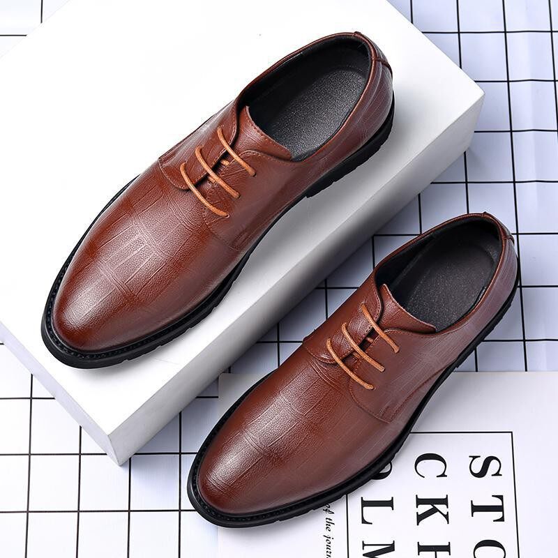 Giày da nam công sở da bò hai lớp, tăng chiều cao 3 cm, dây buộc phía trước — Màu nâu 3993, Màu đen 3993