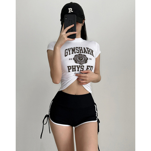 Fitness training short-sleeve quick-drying sexy slim fit tight long-sleeved T-shirt top running sports casual European and American 1406