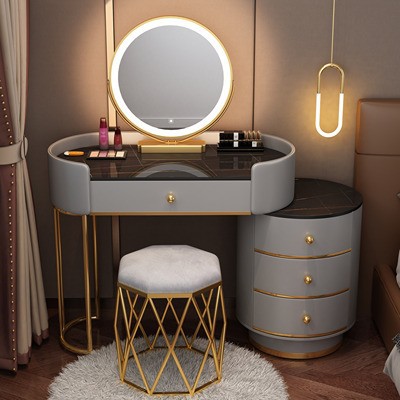 80 검정색과 회색 테이블 + 원형 캐비닛 + 거울 + 새 둥지 의자 회색 TLMS 원형 스타일