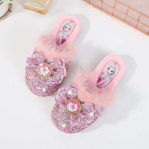 Girls plus plush mop  new fashion winter warm children's Elsa Princess home flat bottom cotton mop