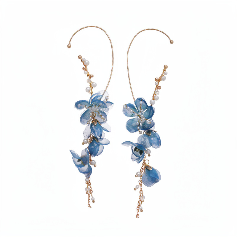 Europa y los Estados Unidos super inmortal vidrio de perla chiffon flor de bordillo personalidad dulce aretes de aretes de vacaciones de mar aretes de viento