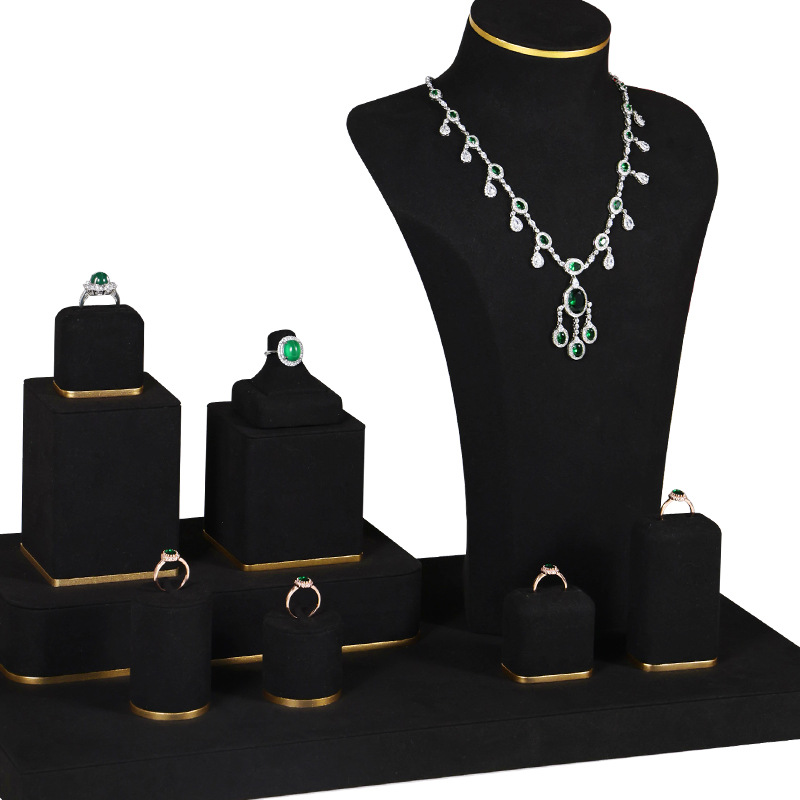 High-grade black microfiber window display props ring necklace storage rack portrait model jewelry display high cabinet rack