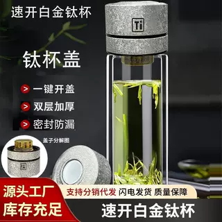 时尚便携高颜值白金便携车载杯一键开盖玻璃杯茶水分离商务水杯