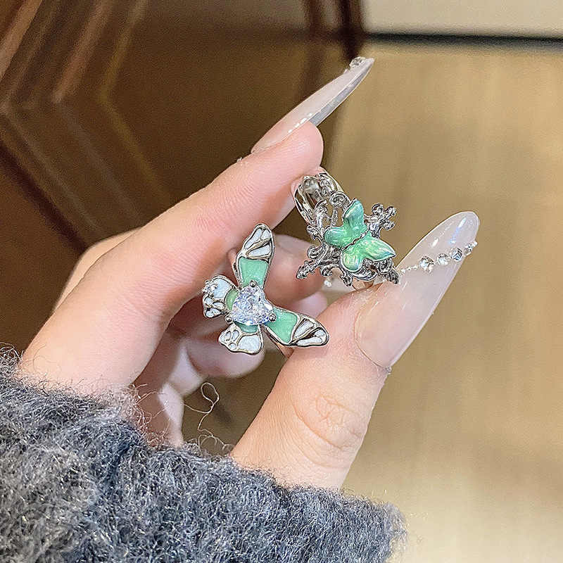 新品創意雙層褶皺蝴蝶開口戒指女小眾清新高級感時尚春色配飾指環