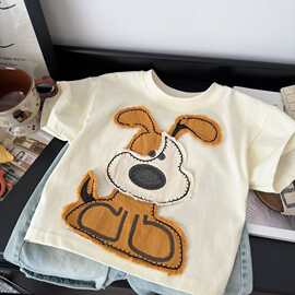 【欧弟狗】儿童纯棉短袖T恤夏季薄款男女童贴布卡通半袖上衣洋气