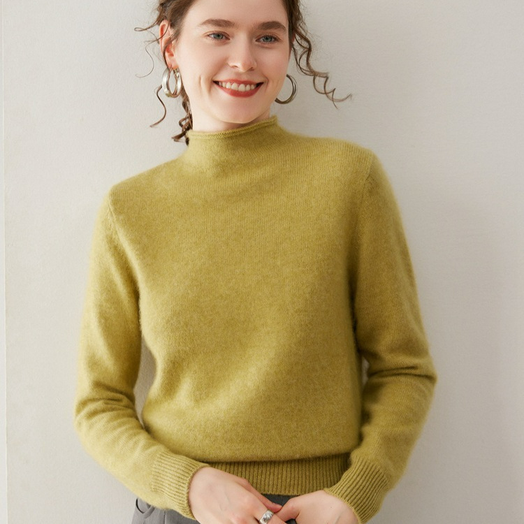 Autumn and Winter New Women's Cashmere Sweater Thickeneded Half-High Curled Collar Loose Casual Sweater Large Size Knitted Bottoming Sweater Autumn and Winter New Women's Cashmere Sweater Thickeneded Half-High Curled Collar Loose Casual Sweater Large Size Knitted Bottoming Sweater
