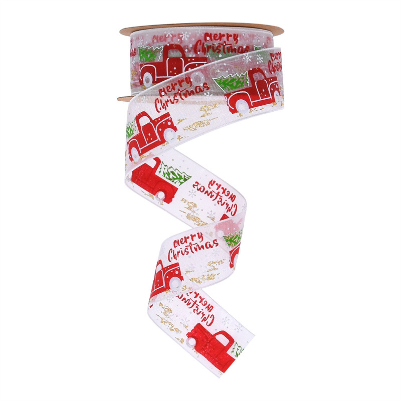 Nuevo Amazon impresión de automóviles de Navidad Noche de Navidad decoración del árbol de Navidad cinta de polvo de pulverización cinta de hilo 10 yardas