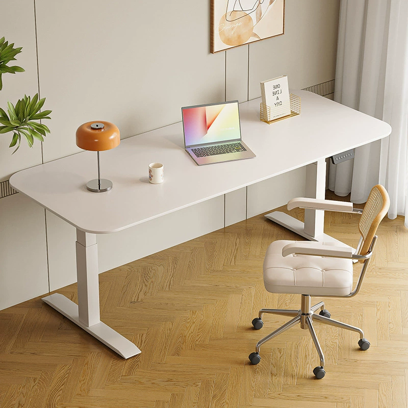 Белый подъемный стол из сланца, электрический стол без формальдегида, кремовый стиль, рабочий стол, компьютерный стол, ручной подъемный стол