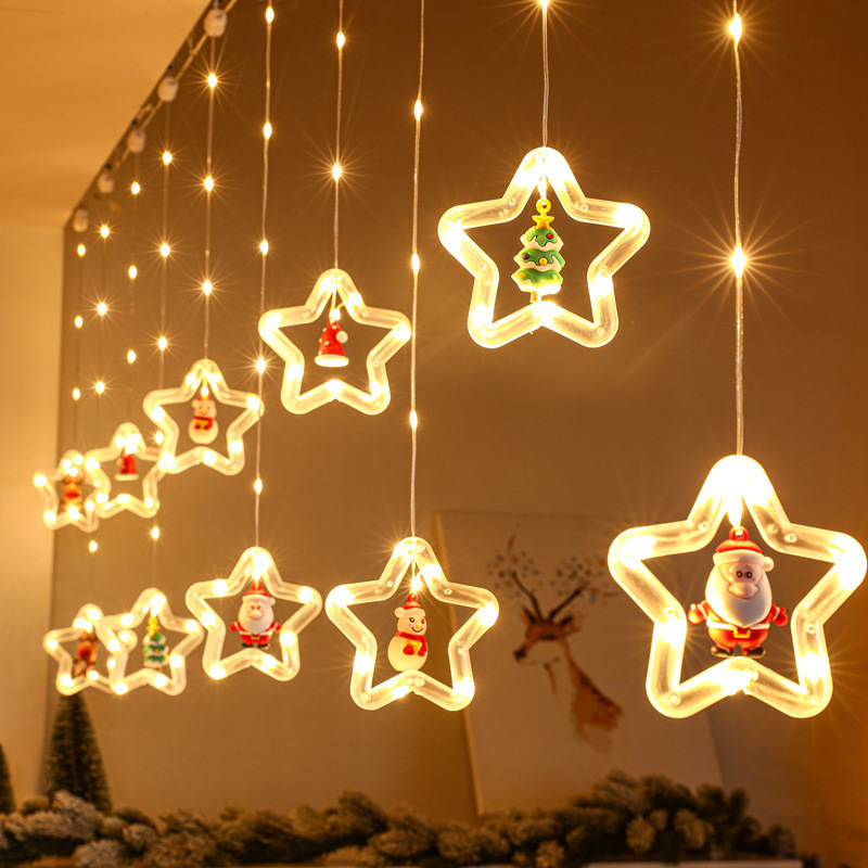 現物クリスマス装飾LEDランプ串五角星皮線カーテンランプクリスマスツリー雰囲気カラーランプ氷灯|undefined