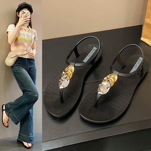 Korean Style Thong Flip-Flops Women's Sandals Fashion Versatile Beach Vacation Style Roman Sandals Women's Summer
